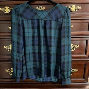 Jcrew navy/green plaid long sleeve blouse - small